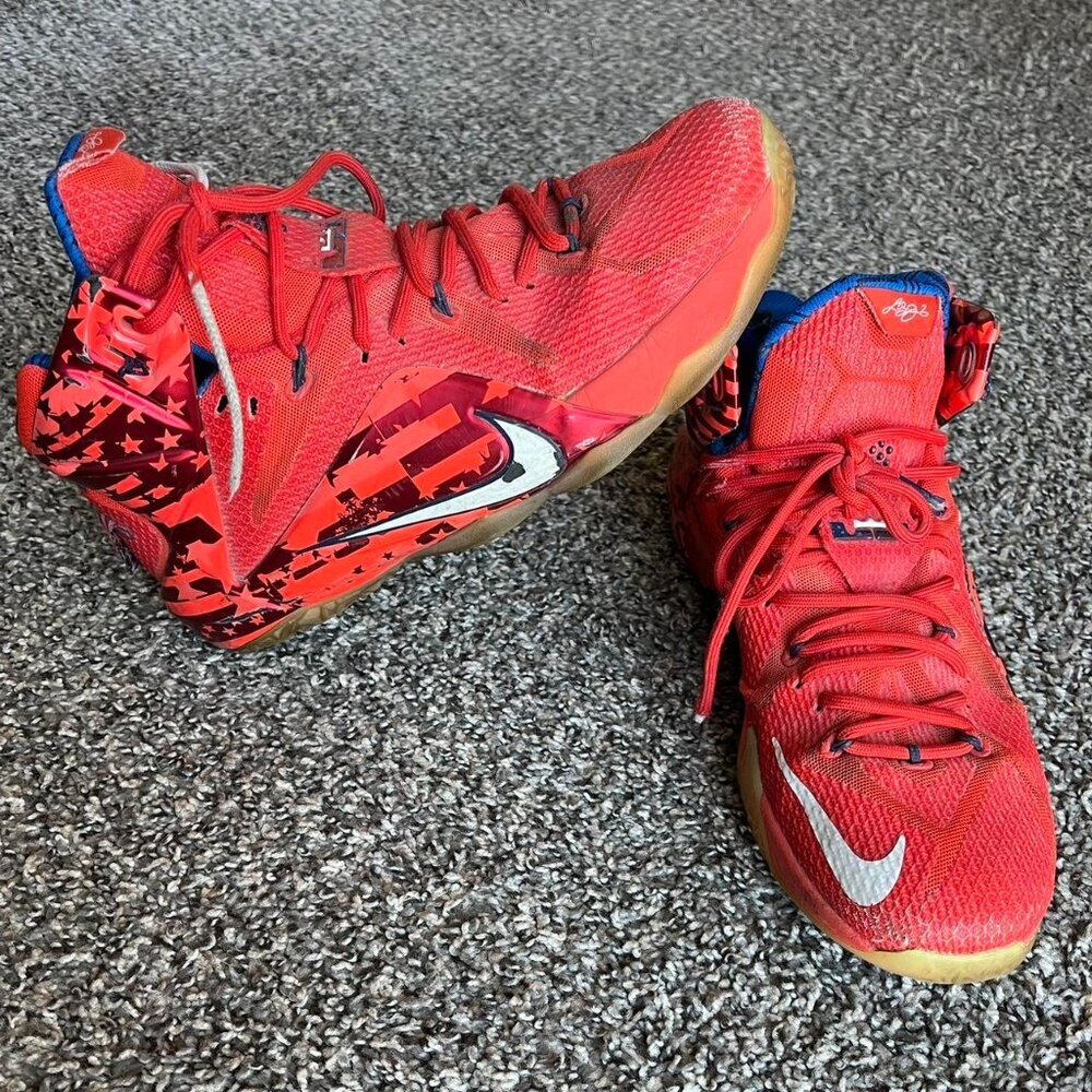 Nike Lebron 12 Red Basketball High Top Sneakers Mens 11 Gym Training Streetwear